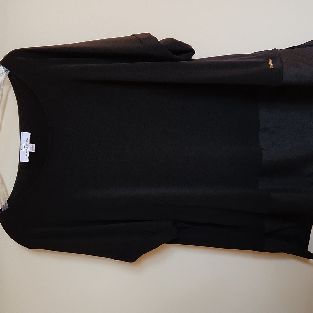 M Magaschoni Woman Short Sleeve 2 Fer Black Blouse Poly Spandex Top Shirt Sheer